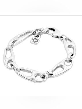 New with Tags UNO de 50 Sterling Silver Sculptural Link Bracelet